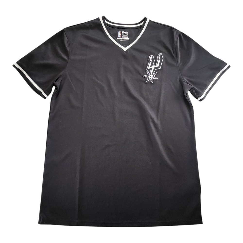 *San Antonio Spurs NBA  Activewear Sports Short Sleeves  Black‎ Large Logo Shirt